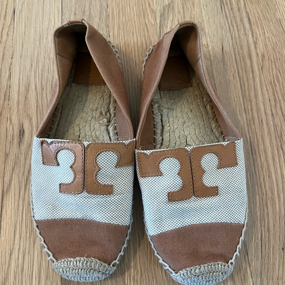 Tory Burch Tan and Cream Espadrilles
